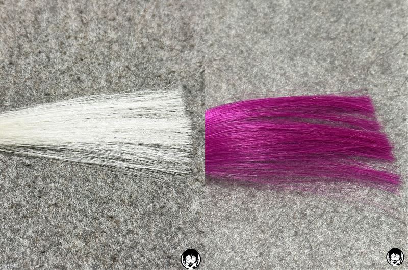 got2b（ゴットゥービー）カラークリーム　フラミンゴピンクと白髪の色の比較