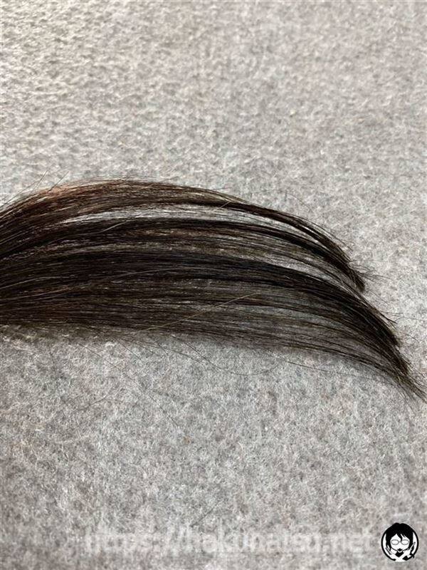 カネボウ　リクイールエッセンスグローカラー　BE3ライトベージュを黒髪+白髪10％に染めた髪色