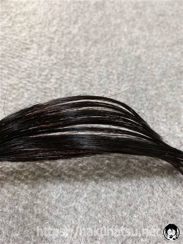 カネボウ　リクイールエッセンスグローカラー　OC4ミディアムブラウンを黒髪+白髪10％に染めた髪色