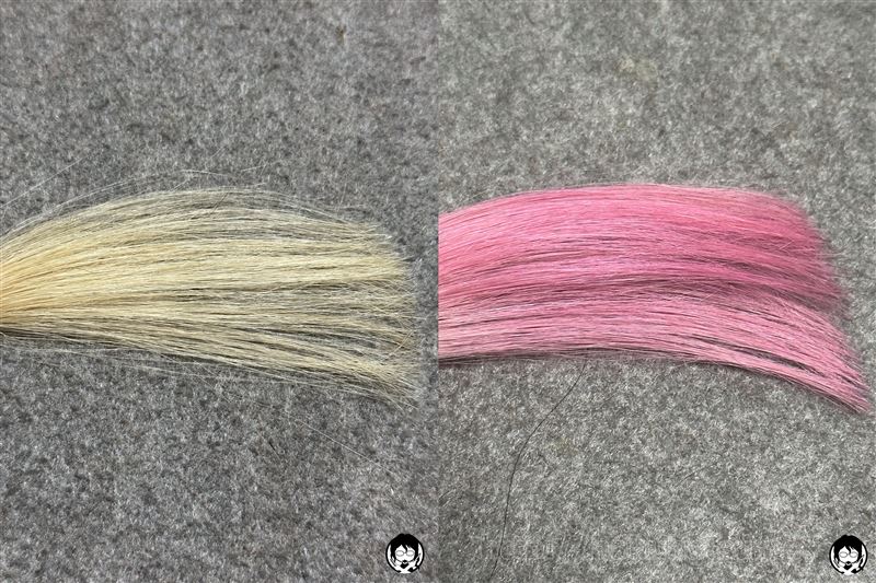 got2b（ゴットゥービー）カラークリーム　フラミンゴピンクをパッケージモデルの髪色を目指して染めたピンクと染める前の髪色の比較