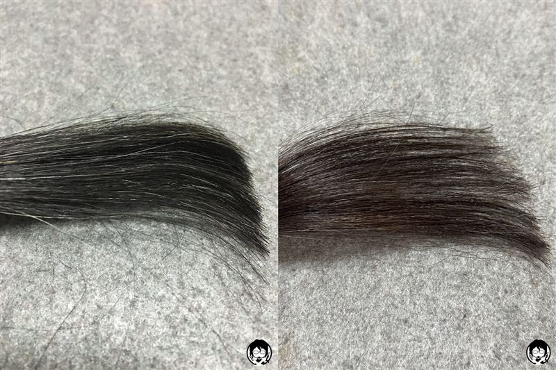 ビゲン泡クリームカラー  3N シフォンブラウンと黒髪の比較