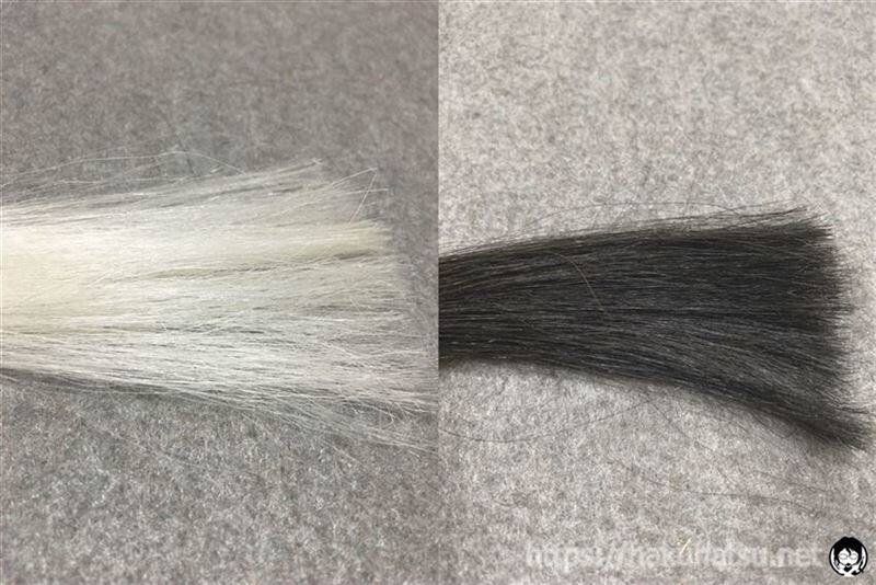 メンズビゲン ワンタッチカラー 7ナチュラルブラックの白髪との色比較