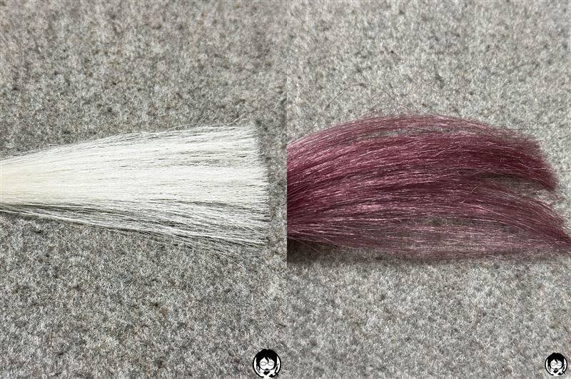 サイオス　イルーセントミルキーヘアカラー 　チェリーピンクと白髪の色の比較