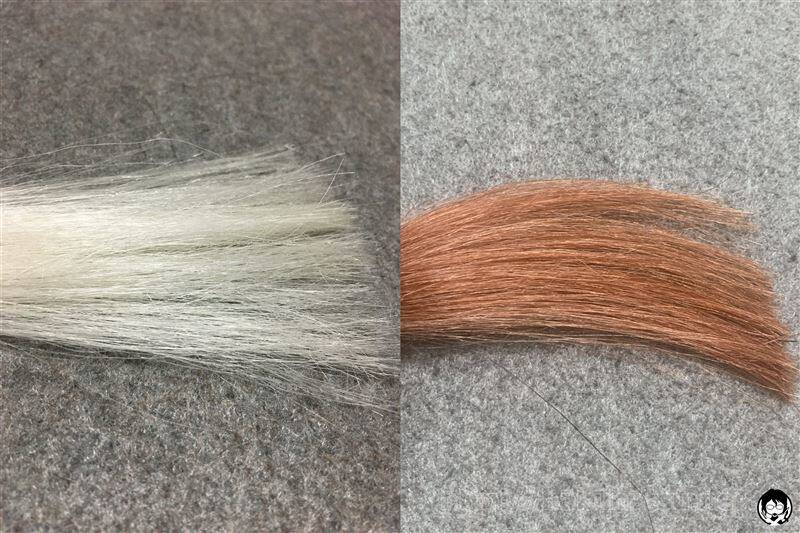 クレオディーテ クリアリーカラー 　スモーキーピンクを白髪に染めた色比較