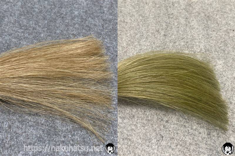 エメリル ブラックデュアルトリートメント体験レビューダークブラウンを「かなり明るい髪」に染めた色の比較