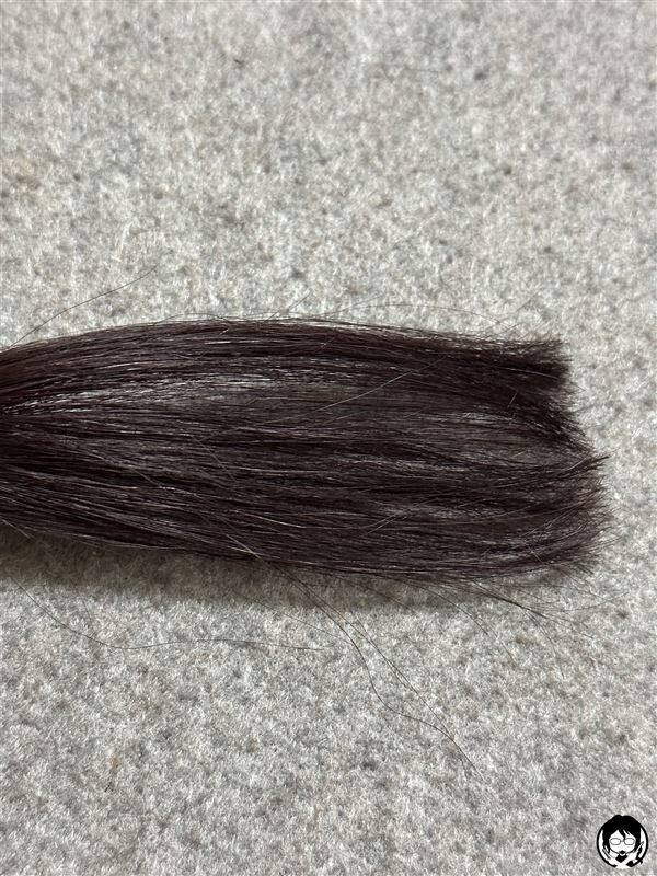 サイオス　イルーセントミルキーヘアカラー 　チェリーピンクを黒髪+白髪10％に染めた髪色