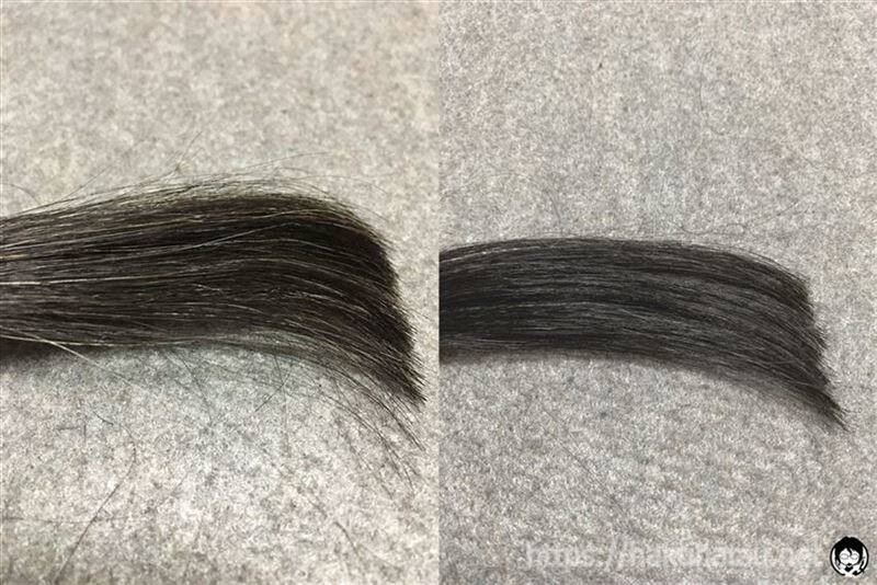 ブローネ ルミエスト ヘアカラー 2A スタイリッシュアッシュを黒髪白髪１０％に染めた色の比較