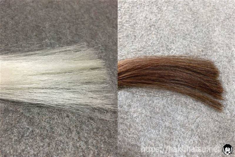 スティーブンノル カラークチュール クリームヘアカラー 6M マロンブラウンと白髪の色の比較