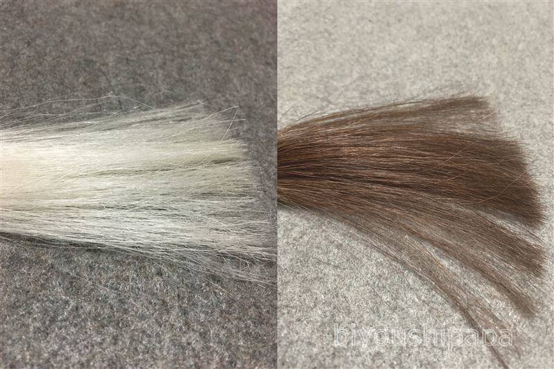 ロレアルパリエクセランスパリクチュール7C ライト チョコレート ブラウン白髪との色比較