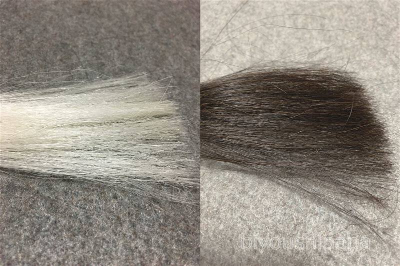 サロンドプロザ・クリームヘアカラー4 ライトブラウン白髪との色比較