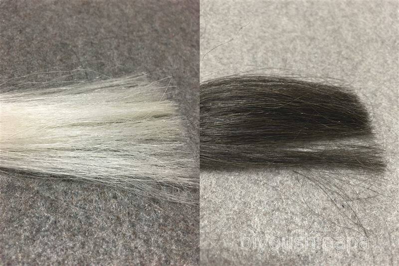 サロンドプロザ・クリームヘアカラー5Aダークアッシュブラウン白髪との色比較