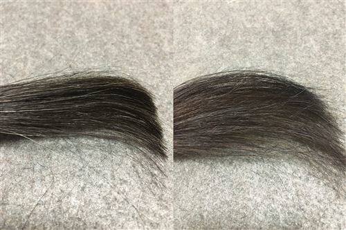 サイオス カラージェニック　A01 ヌーディアッシュと黒髪+白髪10％の色の比較