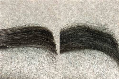 サイオス カラージェニック A02 ブルージュアッシュと黒髪+白髪10％の色の比較